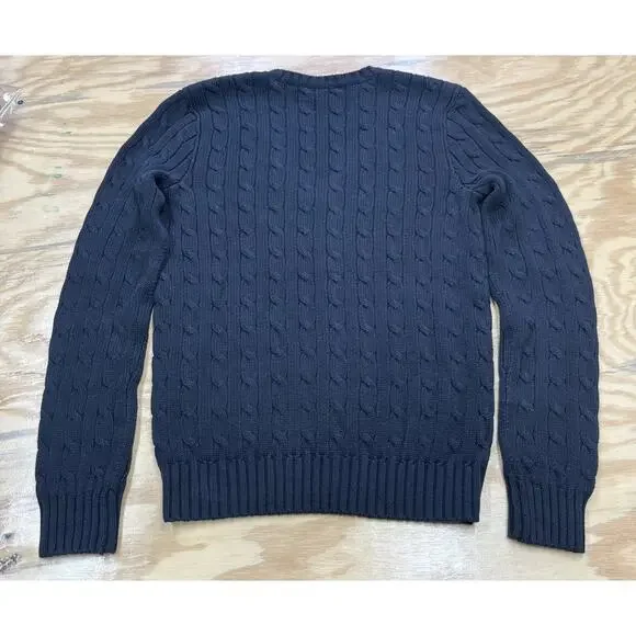 Polo Ralph Lauren Sport Cable Knit Sweater V Neck Women’s Medium Black Preppy - Picture 3 of 8
